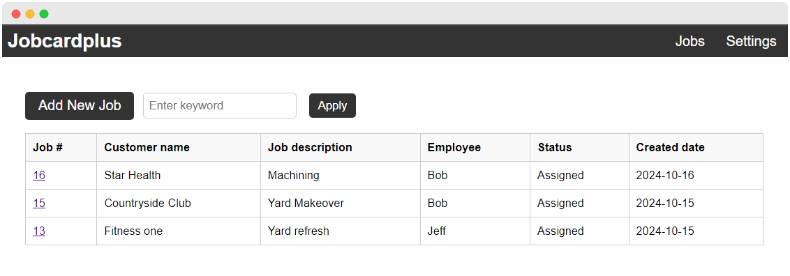 Jobcardplus demo